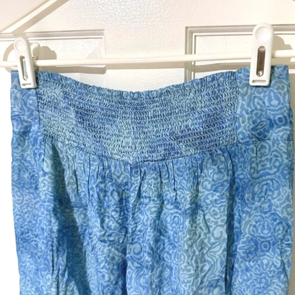 Free People Blue Damask Print Smocked Wide Leg Boho Pants OB1551211 Small